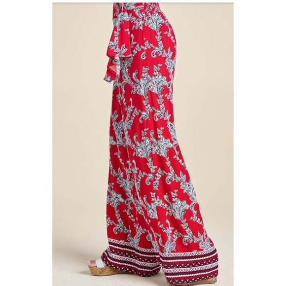 VENUS Red and Navy Paisley Patriotic Pants Size XS - Picture 2 of 2